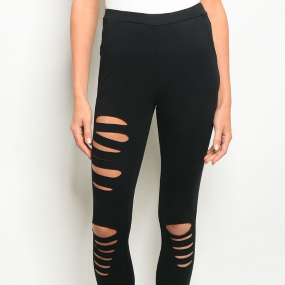 LAST 1! DISTRESSED BLACK LEGGINGS! - Picture 3 of 7